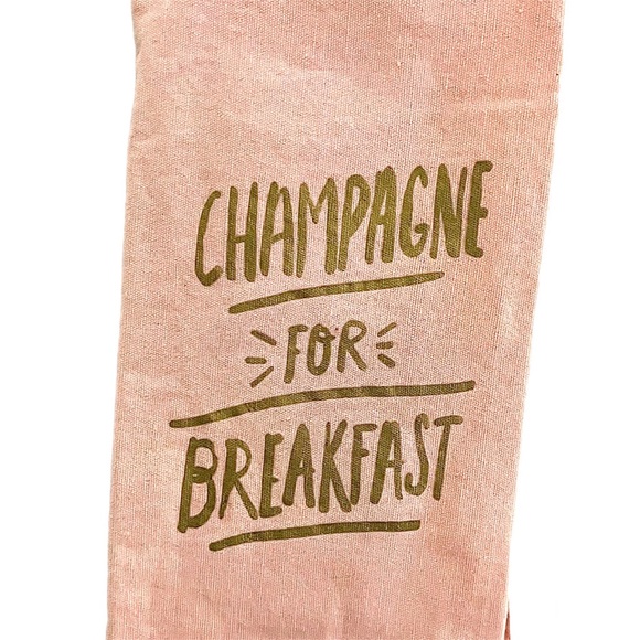 "Champagne for Breakfast" Pink/Gold Tea Towel - Picture 1 of 6